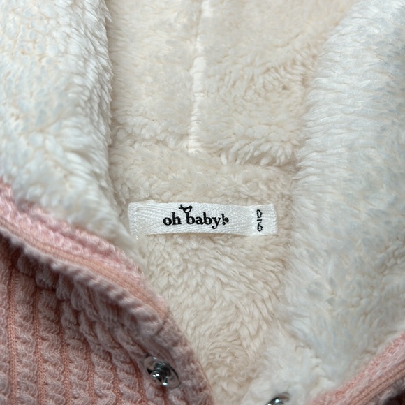 oh baby! Hooded Cable Knit Jacket/ Snowdrift Lining Dusty Rose Size 0-6 Months - Picture 3 of 8